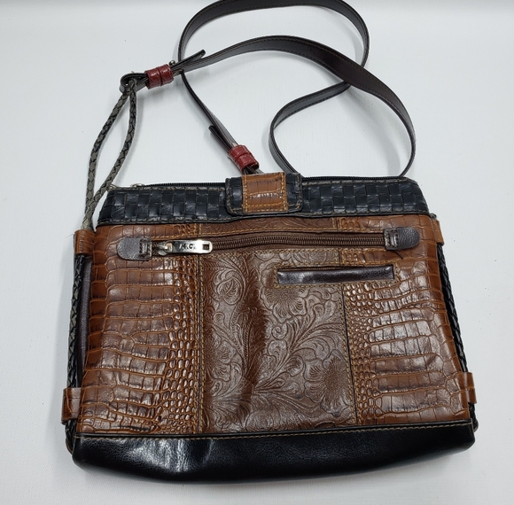 M.C. Marc Chantal Fake Reptile Skin Purse Brown Red Crossbody Strap - Picture 3 of 16